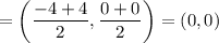 =\left(\dfrac{-4+4}{2},\dfrac{0+0}{2}\right)=(0,0)