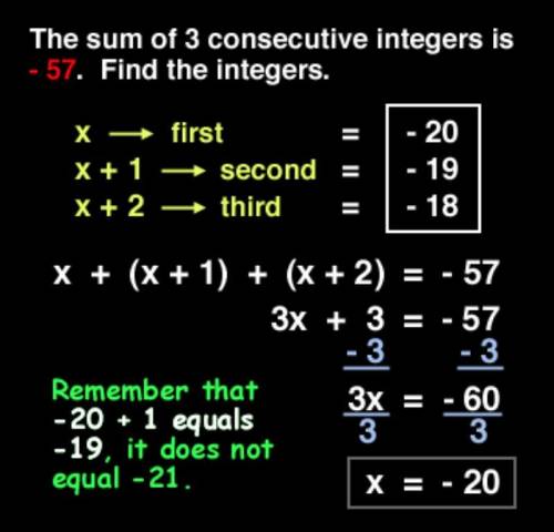 Find three consecutive integers whose sum is -57