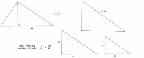 Bd is the altitude of right triangle abc. if ad=3 and dc=12, what is the length of bd?