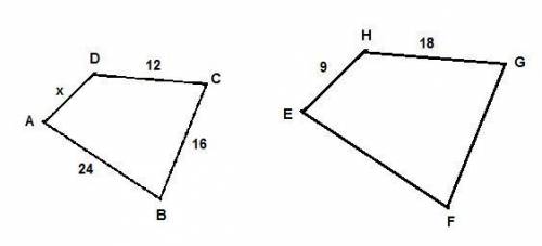 Quadrilateral abcd is similiar to quadrilateral efgh. the lengths of the three longest sides in quad