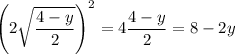\left(2\sqrt{\dfrac{4-y}2}\right)^2=4\dfrac{4-y}2=8-2y