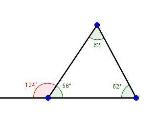 An exterior angle of a triangle is 124°. if the non-adjacent angles are congruent, then what are the