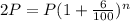2P=P(1+\frac{6}{100})^n