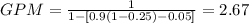 GPM = \frac{1}{1-[0.9(1-0.25)-0.05]}=2.67