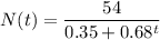 N(t)=\dfrac{54}{0.35+0.68^t}