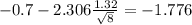 -0.7-2.306\frac{1.32}{\sqrt{8}}=-1.776