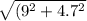 \sqrt{(9^2+4.7^2}