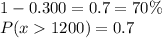 1 - 0.300 = 0.7 = 70\%\\P( x  1200) = 0.7