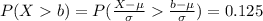 P(Xb)=P(\frac{X-\mu}{\sigma}\frac{b-\mu}{\sigma})=0.125