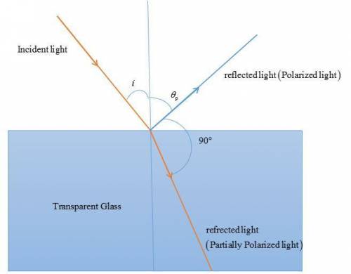 Abeam of unpolarized light in air strikes a flat piece of glass at an angle of incidence of 54.2 deg