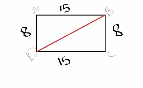 The perimeter of a rectangle abcd is 46 feet and ab = 15 feet. find bd