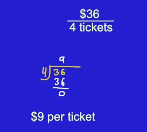 Icosts $36 for 4 movie tickets, what is ovie tickets, what is the unit price of each ticket i