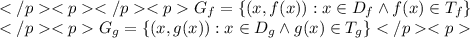 \displaystyleG_f=\{(x,f(x)):x\in D_f\wedge f(x)\in T_f\} \\G_g=\{(x,g(x)):x\in D_g\wedge g(x)\in T_g\}