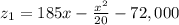 z_1=185x-\frac{x^2}{20}-72,000