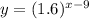y=(1.6)^{x-9}