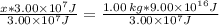 \frac{x*\cancel{3.00\times10^{7}J}}{\cancel{3.00\times10^{7}J}}=\frac{1.00\,kg*9.00\times10^{16}J}{3.00\times10^{7}J}