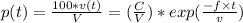 p(t) = \frac{100*v(t)}{V}= (\frac{C}{V})*exp(\frac{-f \times t}{v})