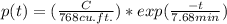 p(t) = (\frac{C}{768 cu.ft.})* exp(\frac{-t}{7.68 min})