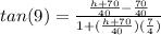 tan(9) = \frac{ \frac{h+70}{40} -  \frac{70}{40}}{1+ (\frac{h+70}{40})(\frac{7}{4})}