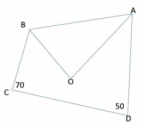 5abcd is a quadrilateral. ao and bo are the angle bisectors of aand b which meet at o. if c = 70°, d