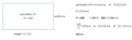 Arectangle has a perimeter of 182 in and length of 52 in. what is the width?