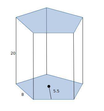 Find the surface area of a regular pentagonal prism with side length 8, altitude 20, and apothem app