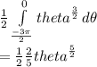 \frac{1}{2} \int\limits^0_\frac{-3\pi}{2}  {theta}^{\frac{3}{2} }  \, d\theta \\=\frac{1}{2} \frac{2}{5}  {theta}^{\frac{5}{2} }