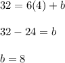 32=6(4)+b\\\\32-24=b\\\\b=8