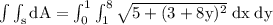 \rm \int\int_sdA=\int^1_0\int^8_1\sqrt{5+(3+8y)^2} \;dx\;dy