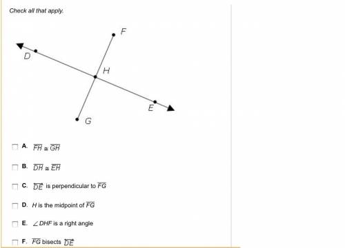 In the diagram below, de is the perpendicular bisector of fg. which of the following statements must