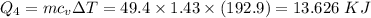 Q_4=mc_v\Delta T=49.4\times 1.43\times (192.9)=13.626\ KJ