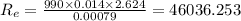 R_{e} = \frac{990\times 0.014\times 2.624}{0.00079} = 46036.253