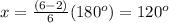 x=\frac{(6-2)}{6}(180^o)=120^o