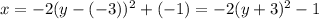 x=-2(y-(-3))^2+(-1)=-2(y+3)^2-1