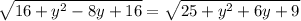 \sqrt{16+y^2-8y+16}=\sqrt{25+y^2+6y+9}