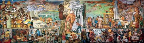 In rivera's mural, pan-american unity, frida kahlo can be found  a)in the top right hand corner b)no