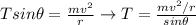 Tsin\theta = \frac{mv^2}{r} \rightarrow T = \frac{mv^2/r}{sin\theta}