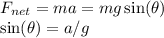 F_{net} = ma = mg\sin(\theta)\\\sin(\theta) = a/g