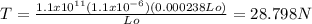 T = \frac{1.1 x10^{11} (1.1x10^{-6} )(0.000238Lo)}{Lo} =28.798 N