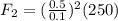 F_2 = (\frac{0.5}{0.1})^2(250)