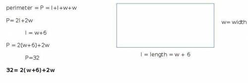 The length of a rectangle is 6 more than the width.the perimeter is 32 inches.find the length and th