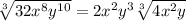 \sqrt[3]{32x^8y^{10}}=2x^2y^3\sqrt[3]{4x^2y}