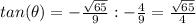 tan(\theta)=-\frac{\sqrt{65}}{9}:-\frac{4}{9}=\frac{\sqrt{65}}{4}