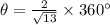 \theta=\frac{2}{\sqrt{13}}\times360^\circ