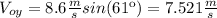 V_{oy}=8.6\frac{m}{s}sin(61\º)=7.521\frac{m}{s}