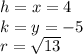 h=x=4\\k=y=-5\\r=\sqrt{13}