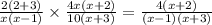 \frac{2(2+3)}{x(x-1)}\times \frac{4x(x+2)}{10(x+3)}=\frac{4(x+2)}{(x-1)(x+3)}