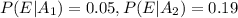 P(E|A_1) = 0.05,  P(E|A_2) = 0.19