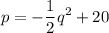 p = -\displaystyle\frac{1}{2}q^2 + 20