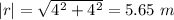 |r|=\sqrt{4^2+4^2}=5.65\ m